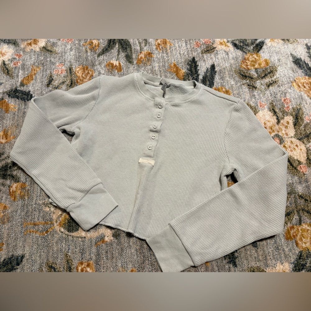 Skims Waffle Knit Crop Henley Top XL